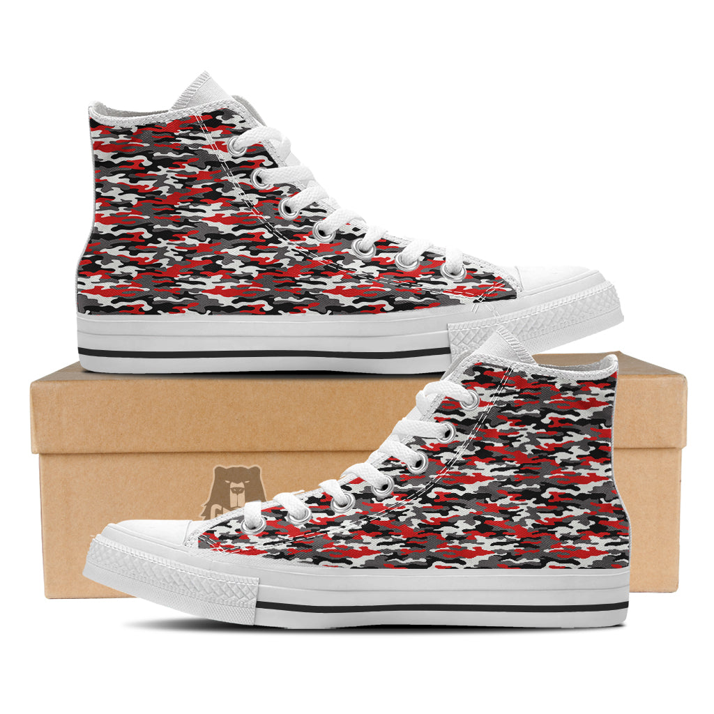 Red Camouflage Texture Military Print White High Top Shoes-grizzshop