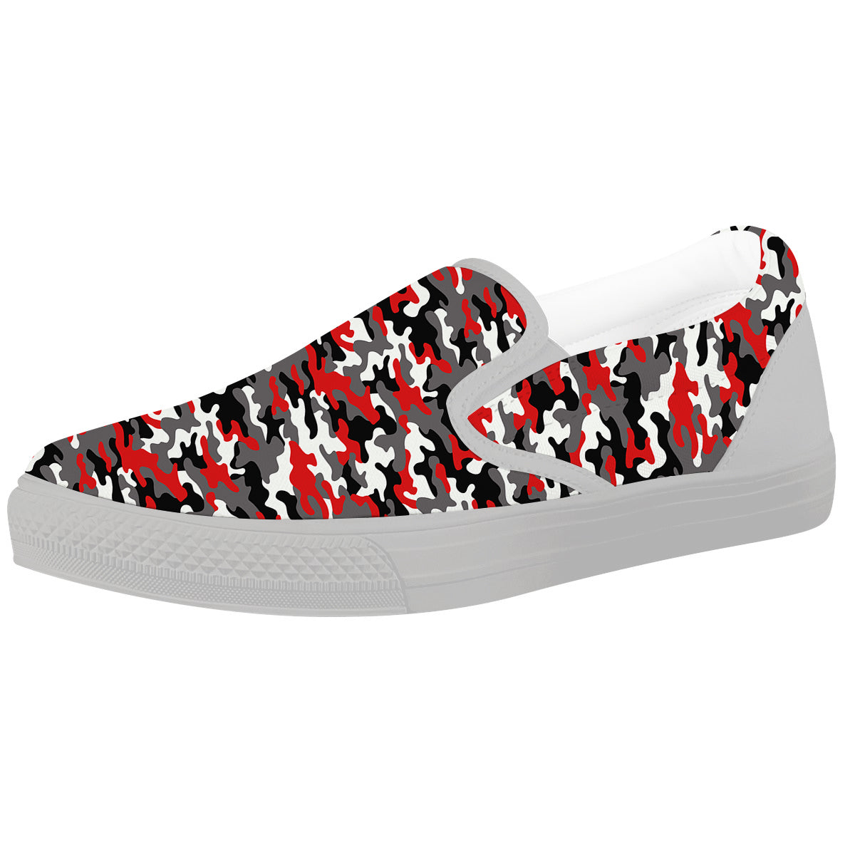 Red Camouflage Texture Military Print White Slip On Shoes-grizzshop