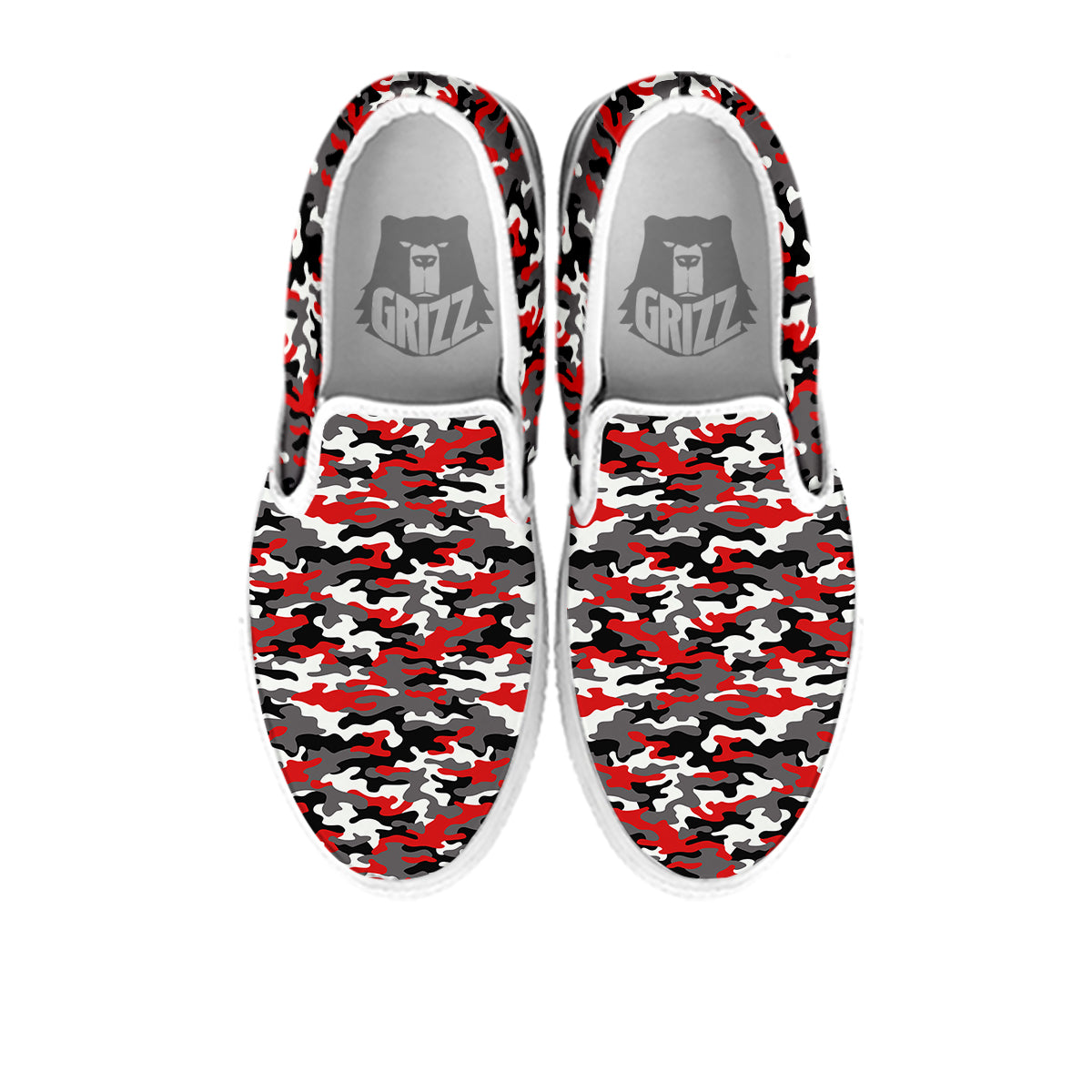 Red Camouflage Texture Military Print White Slip On Shoes-grizzshop