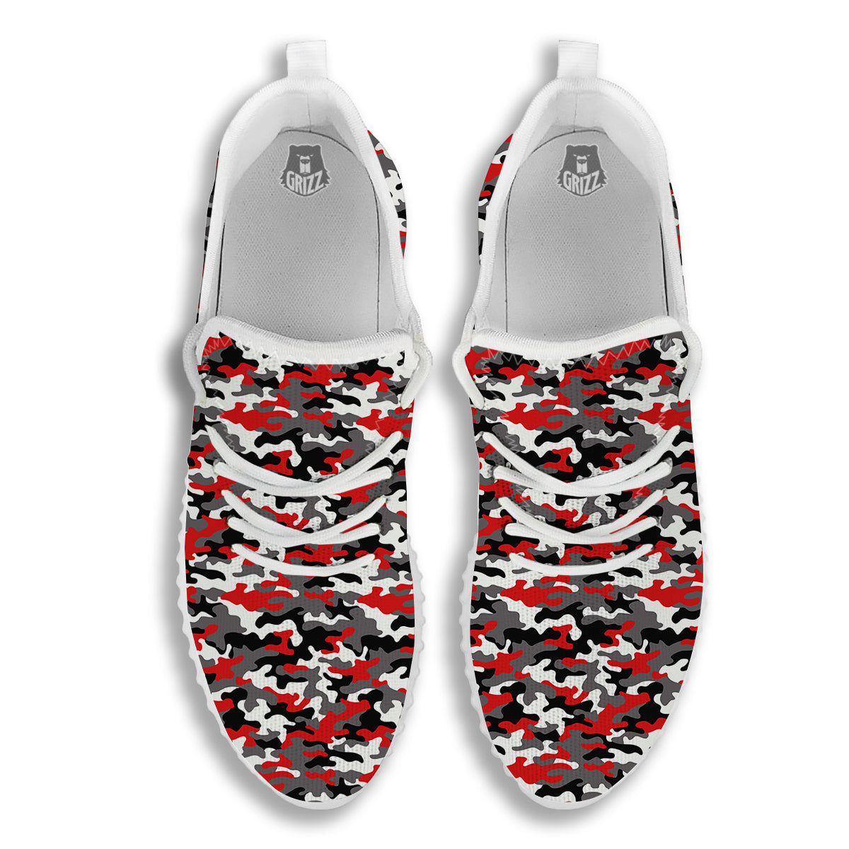 Red Camouflage Texture Military Print White Walking Shoes-grizzshop