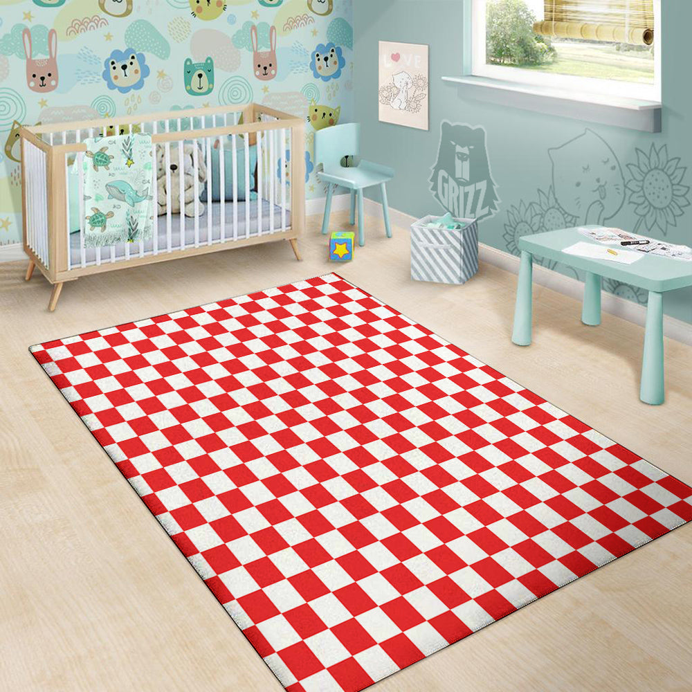 Red Checkered Flag Print Floor Mat-grizzshop