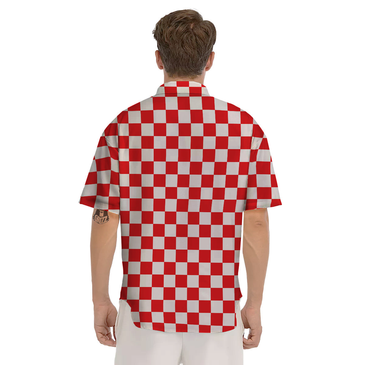 Red Checkered Flag Print Men's Short Sleeve Shirts-grizzshop