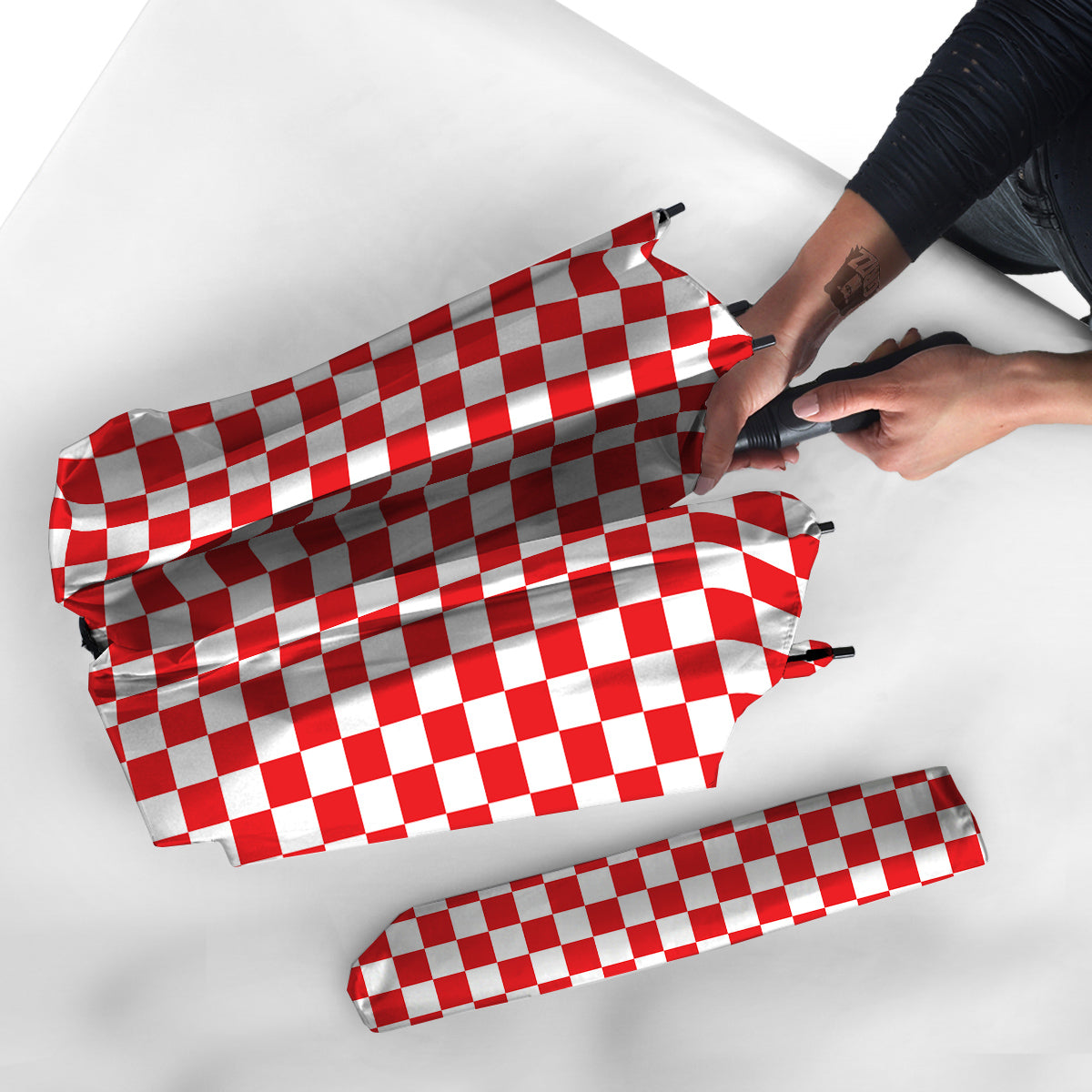 Red Checkered Flag Print Umbrella-grizzshop