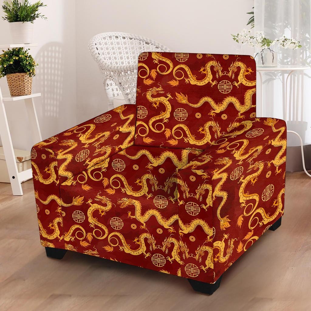 Red Chinese Dragon Armchair Cover-grizzshop