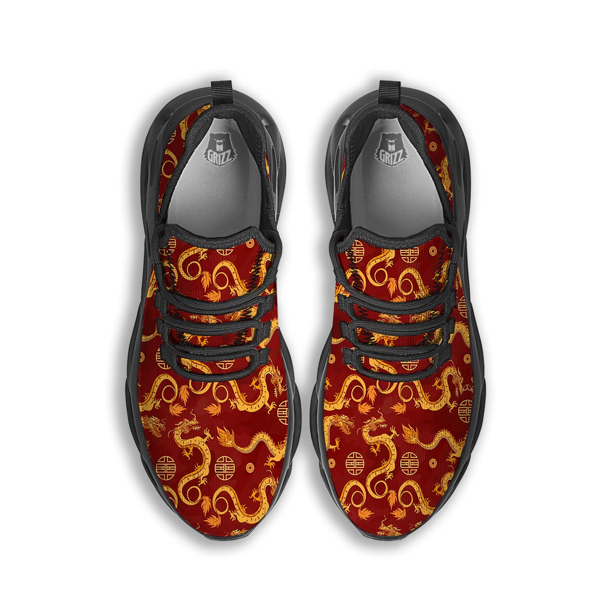 Red Chinese Dragon Black Running Shoes-grizzshop