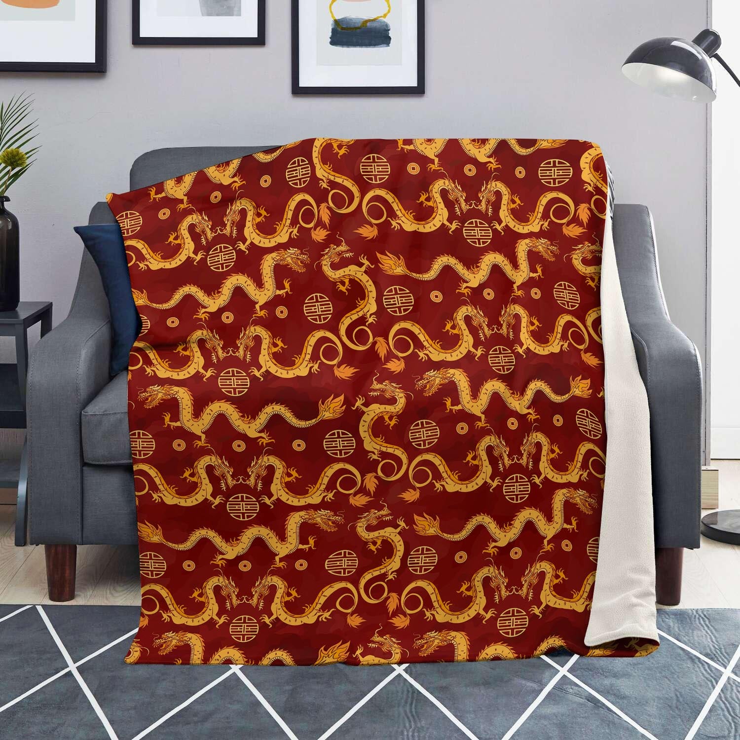 Red Chinese Dragon Blanket-grizzshop