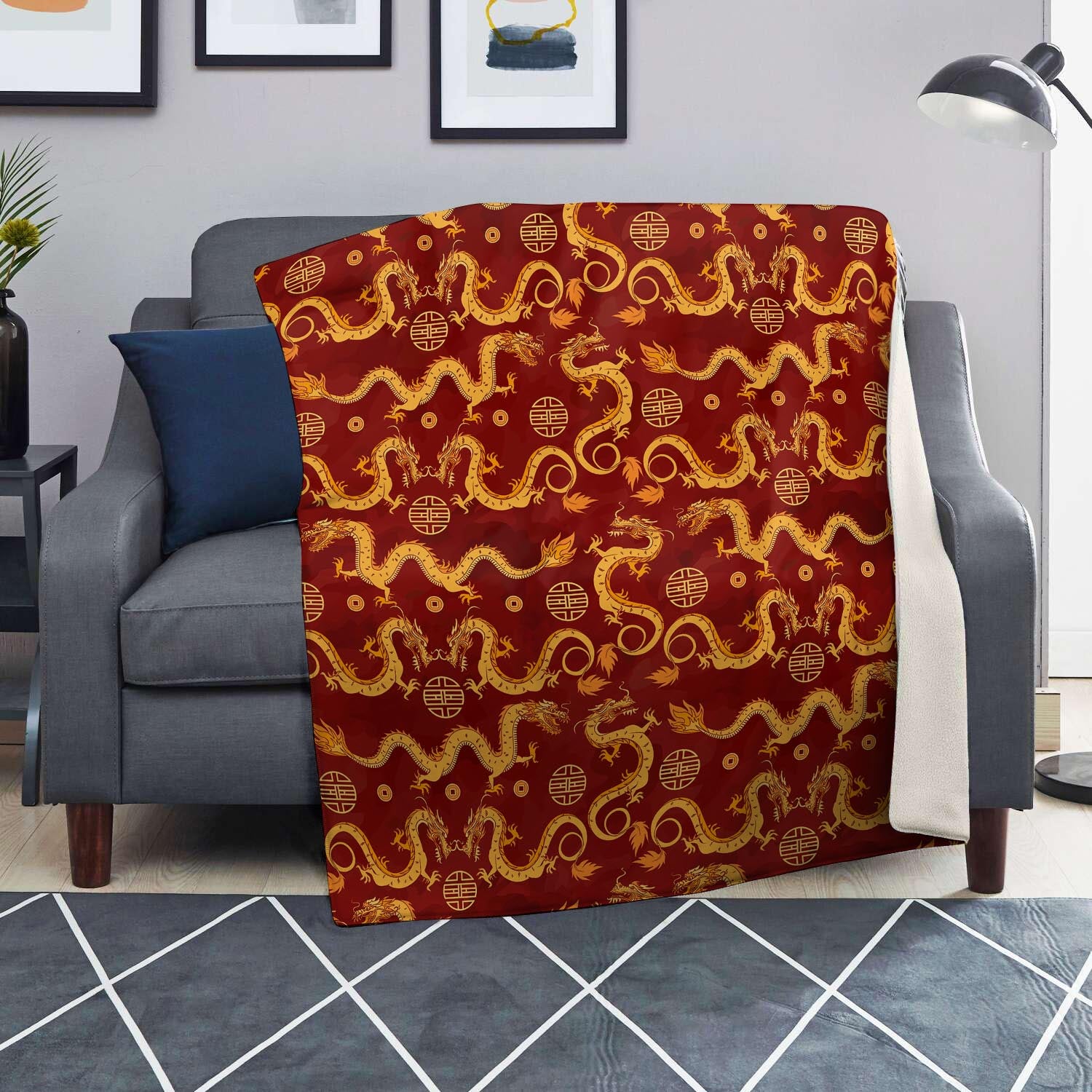 Red Chinese Dragon Blanket-grizzshop