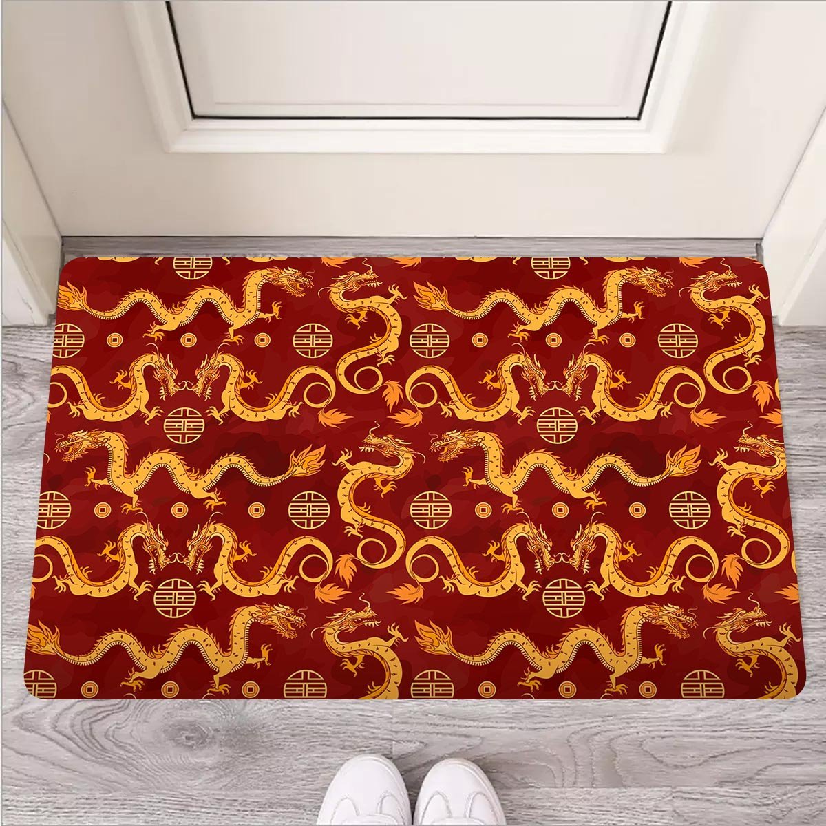 Red Chinese Dragon Door Mat-grizzshop