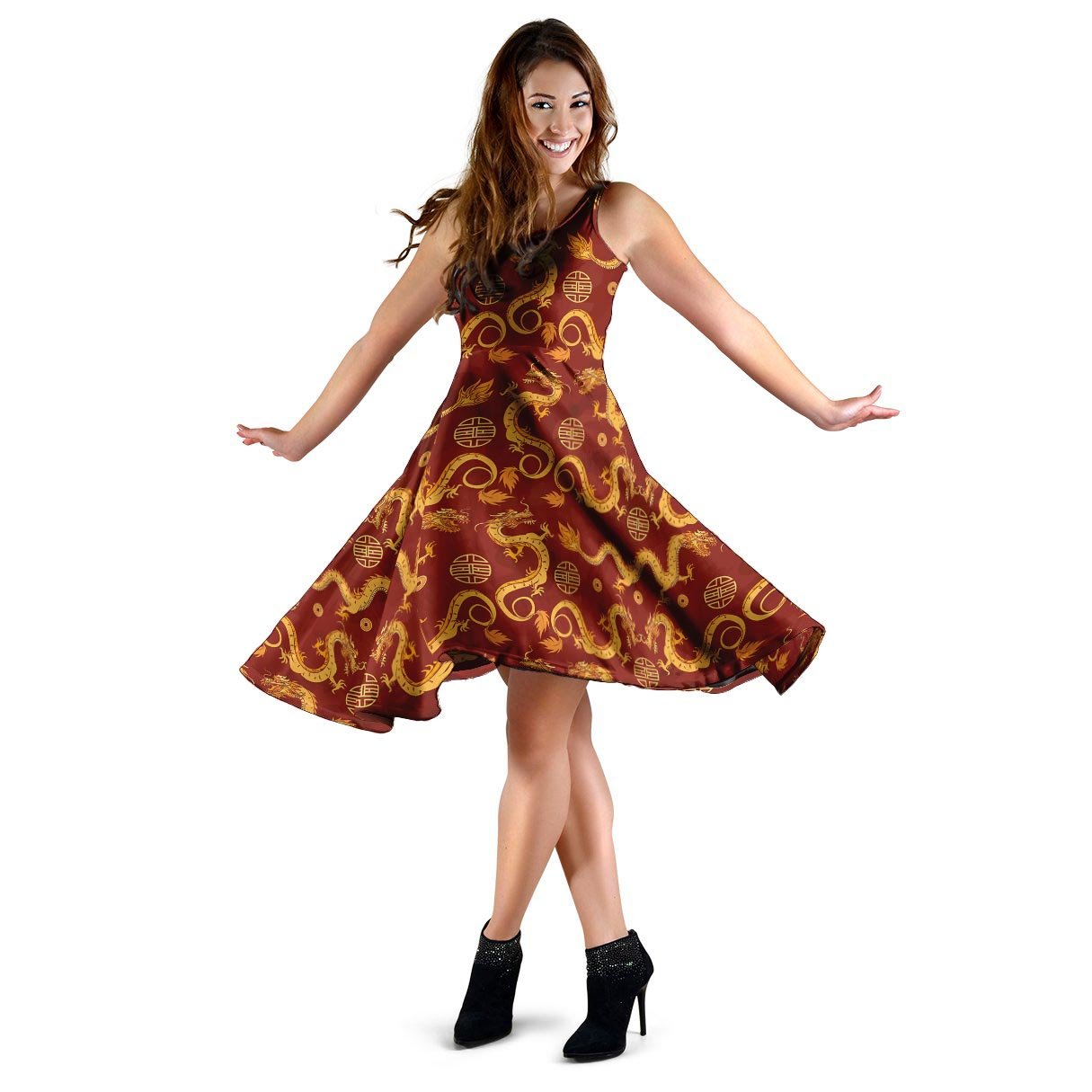 Red Chinese Dragon Dress-grizzshop