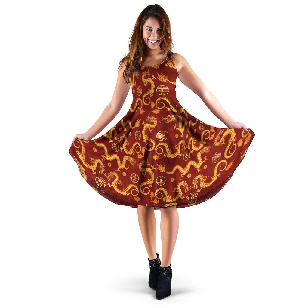 Red Chinese Dragon Dress-grizzshop