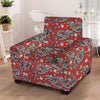 Red Chinese Dragon Floral Print Armchair Cover-grizzshop