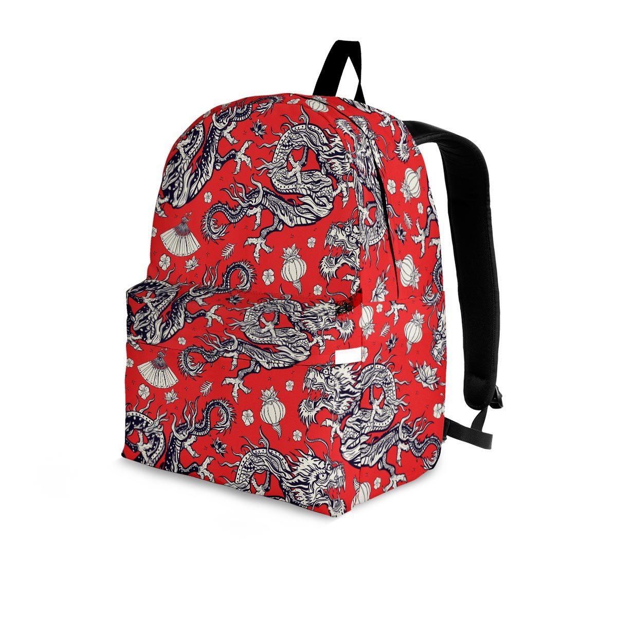 Red Chinese Dragon Floral Print Backpack-grizzshop