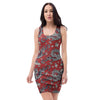 Red Chinese Dragon Floral Print Bodycon Dress-grizzshop