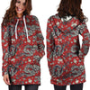 Red Chinese Dragon Floral Print Hoodie Dress-grizzshop