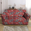 Red Chinese Dragon Floral Print Loveseat Cover-grizzshop