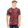 Red Chinese Dragon Floral Print Men T Shirt-grizzshop