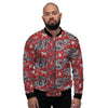 Red Chinese Dragon Floral Print Men's Bomber Jacket-grizzshop