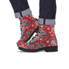 Red Chinese Dragon Floral Print Men's Boots-grizzshop