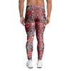 Red Chinese Dragon Floral Print Men's Leggings-grizzshop