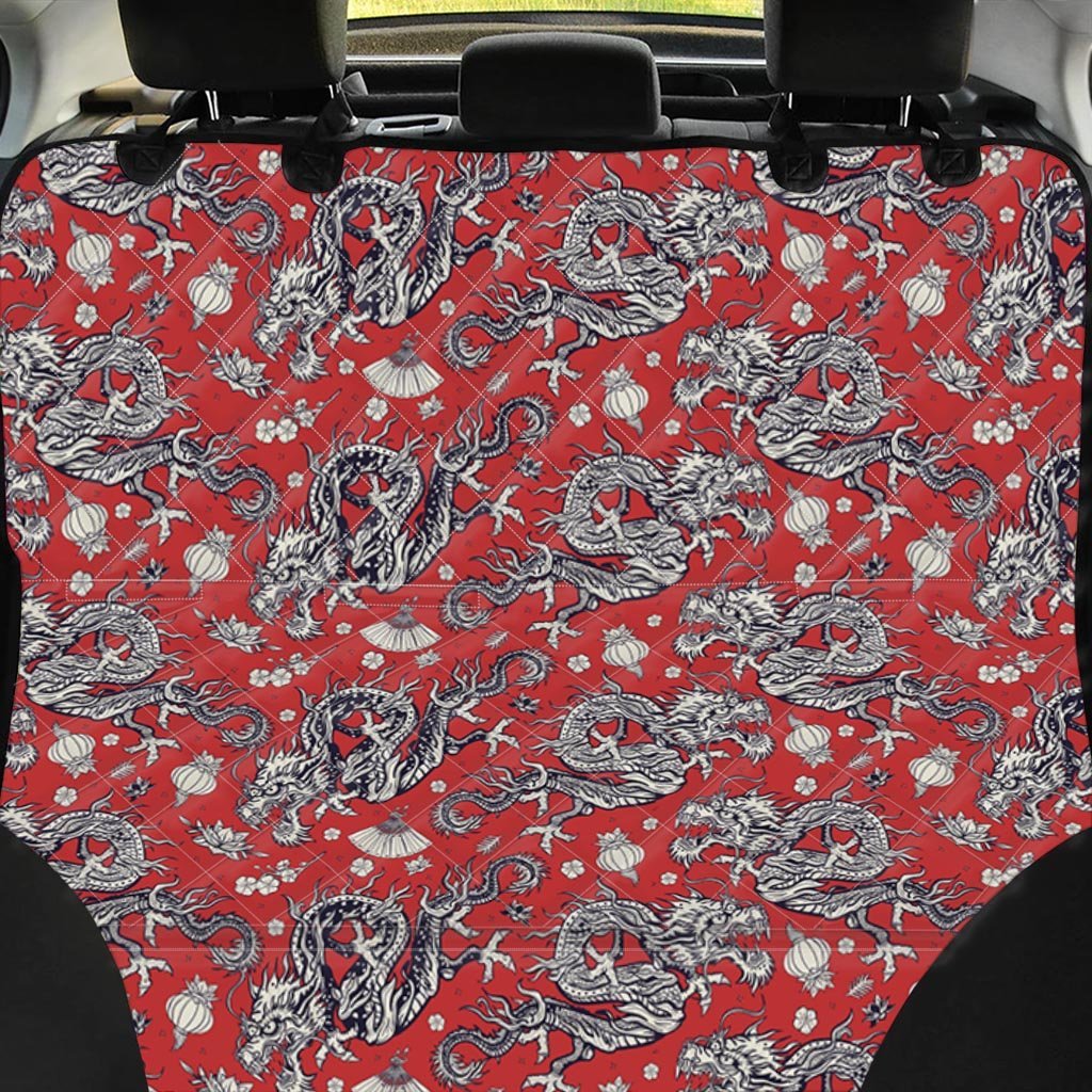 Red Chinese Dragon Floral Print Pet Car Seat Cover-grizzshop