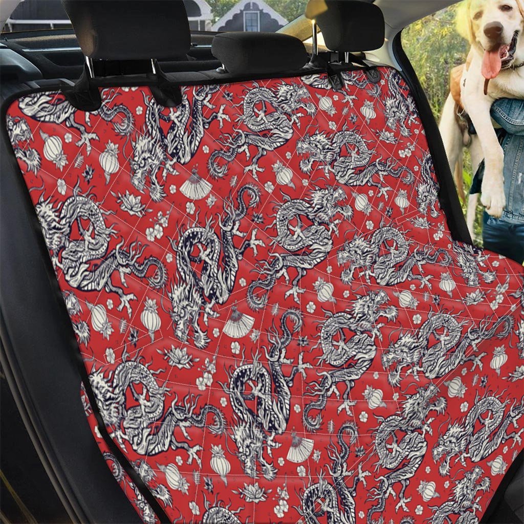 Red Chinese Dragon Floral Print Pet Car Seat Cover-grizzshop