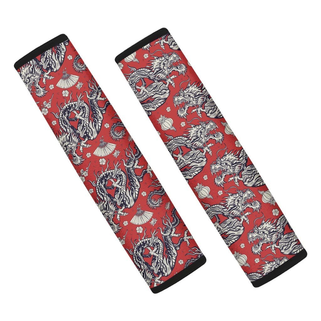 Red Chinese Dragon Floral Print Seat Belt Cover-grizzshop