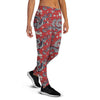 Red Chinese Dragon Floral Print Women's Joggers-grizzshop