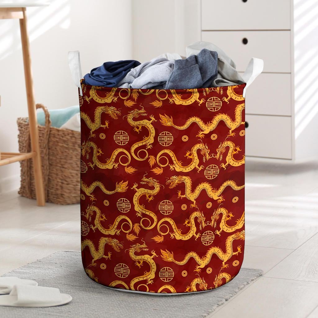 Red Chinese Dragon Laundry Basket-grizzshop
