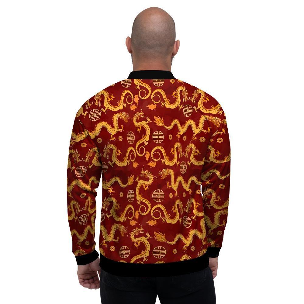 Red Chinese Dragon Men's Bomber Jacket-grizzshop