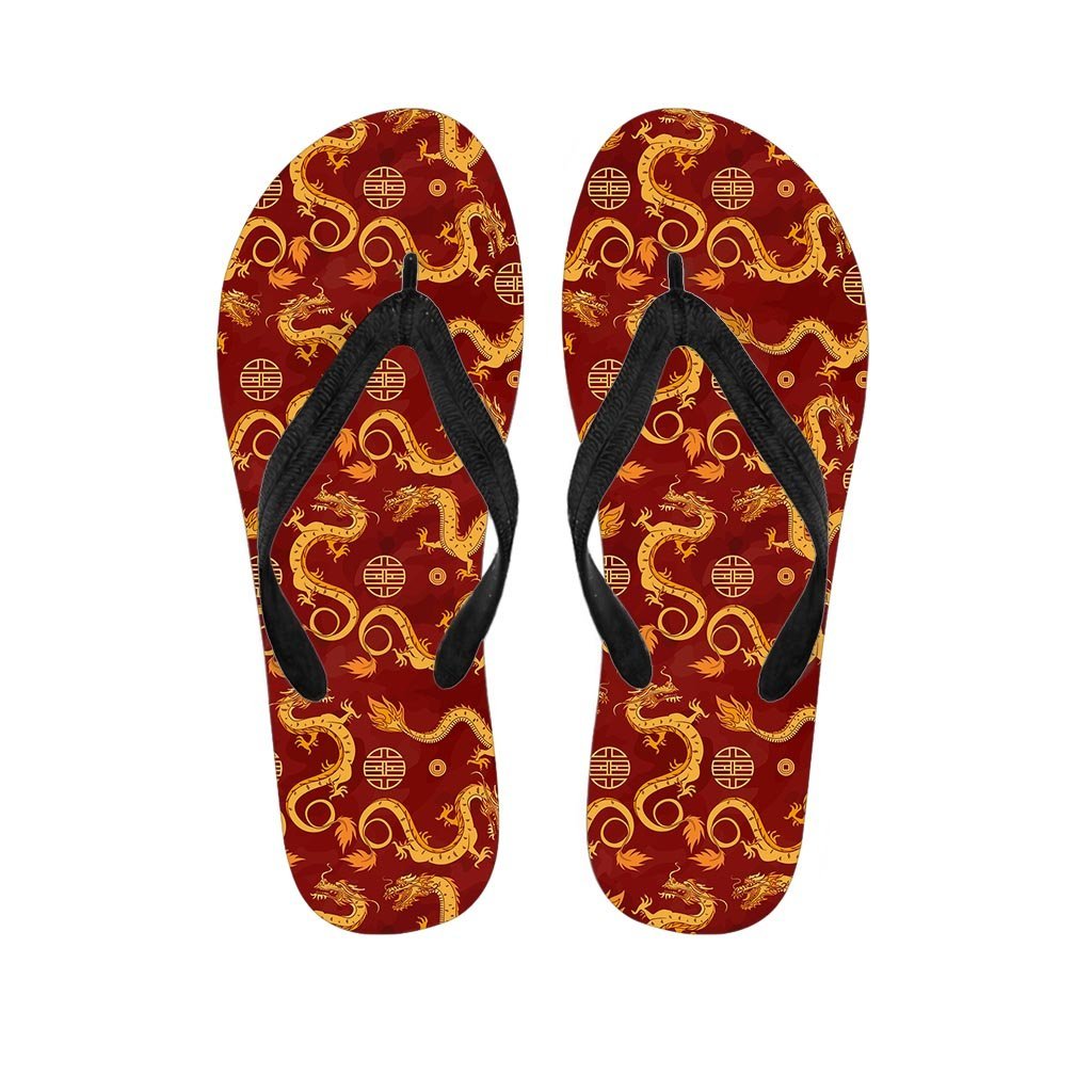 Red Chinese Dragon Men's Flip Flops-grizzshop