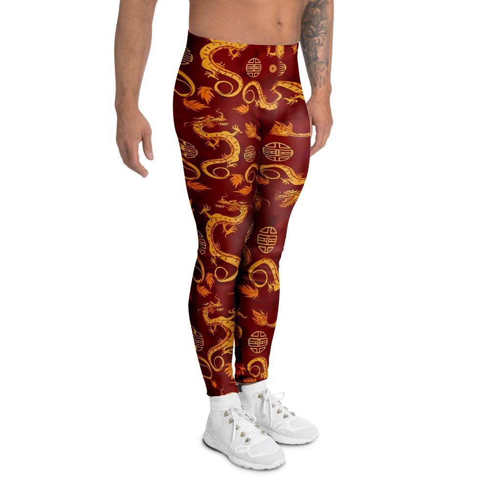 Red Chinese Dragon Men's Leggings-grizzshop