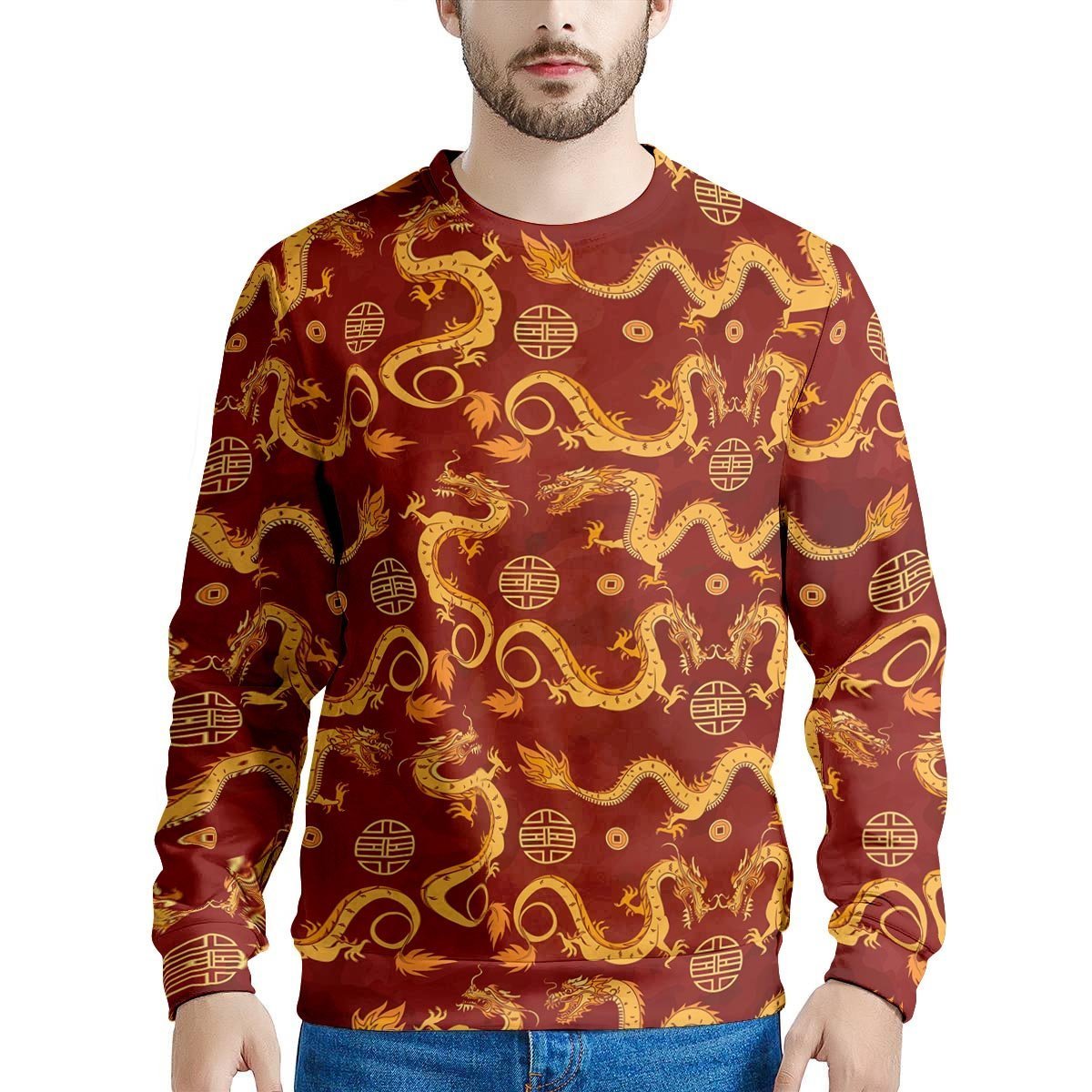 Red Chinese Dragon Men's Sweatshirt-grizzshop