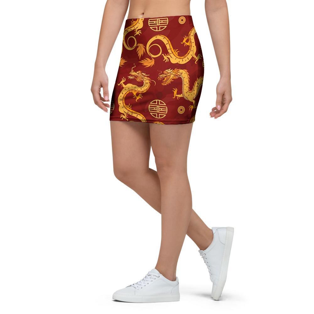 Red Chinese Dragon Mini Skirt-grizzshop