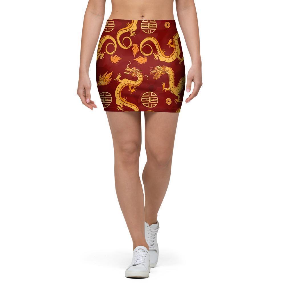 Red Chinese Dragon Mini Skirt-grizzshop
