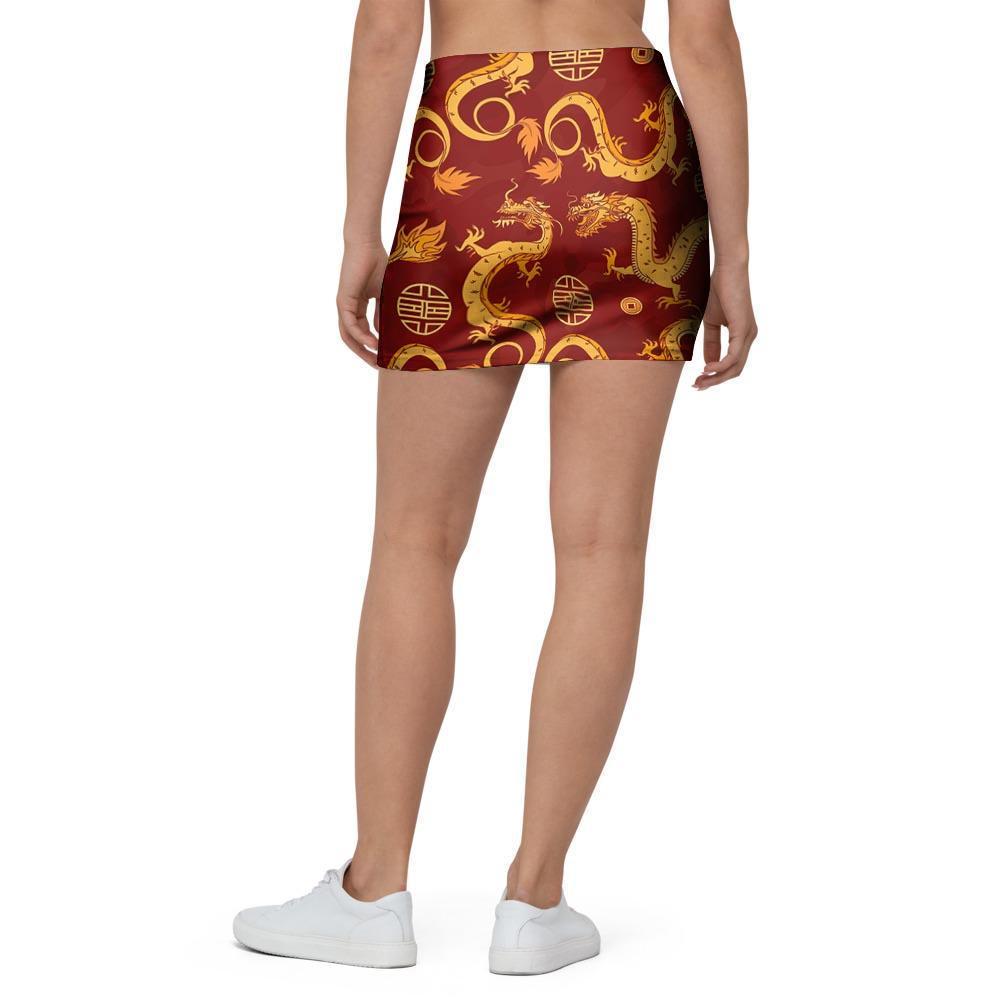 Red Chinese Dragon Mini Skirt-grizzshop