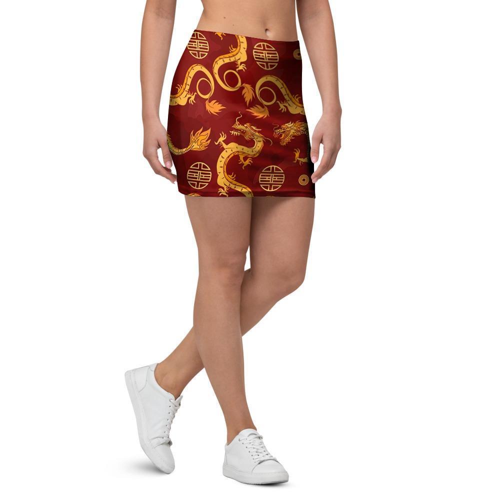 Red Chinese Dragon Mini Skirt-grizzshop