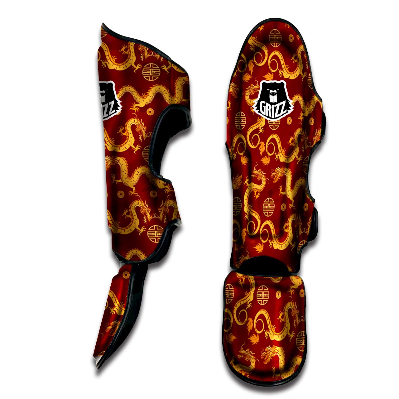 Red Chinese Dragon Muay Thai Shin Guard-grizzshop