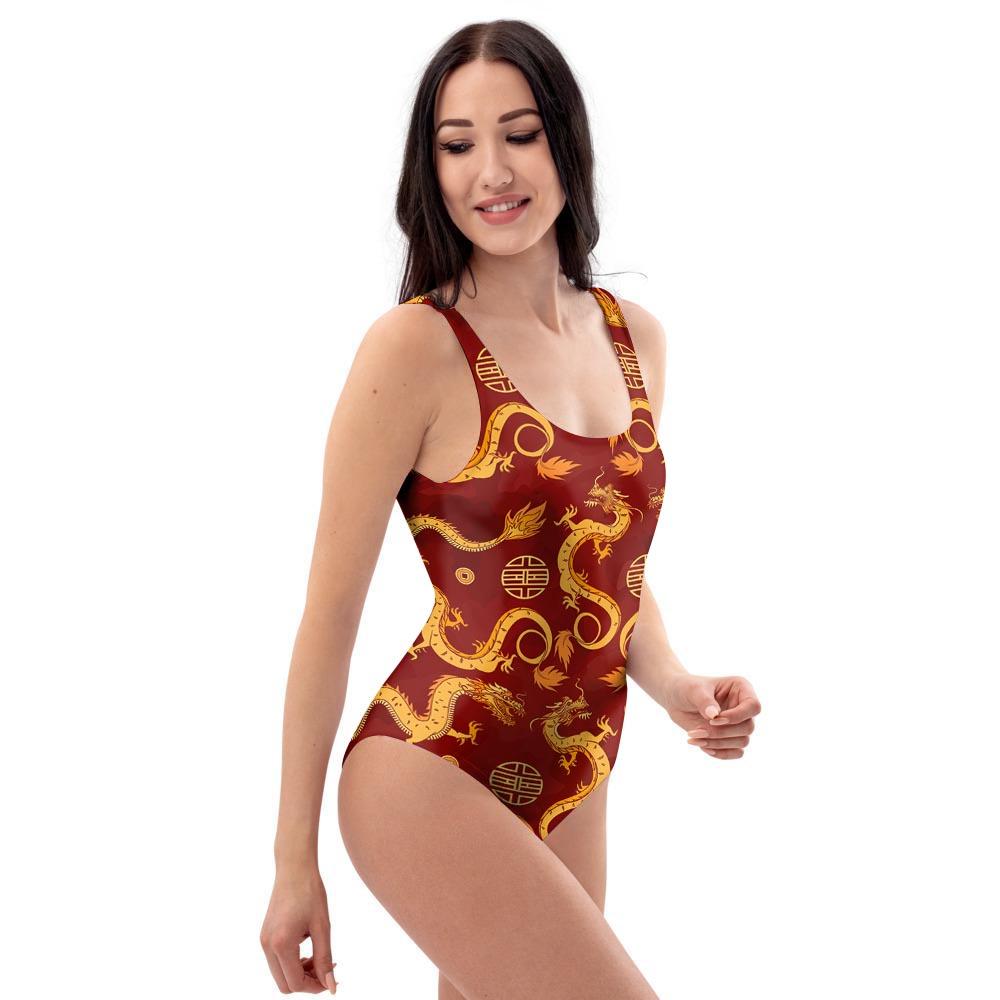 Red Chinese Dragon One Piece Swimsuite-grizzshop