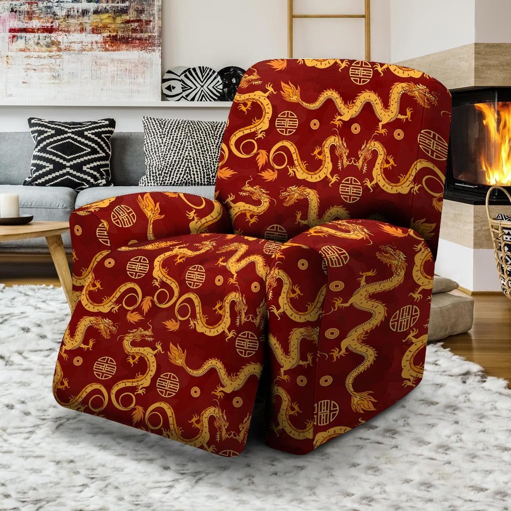 Red Chinese Dragon Recliner Cover-grizzshop