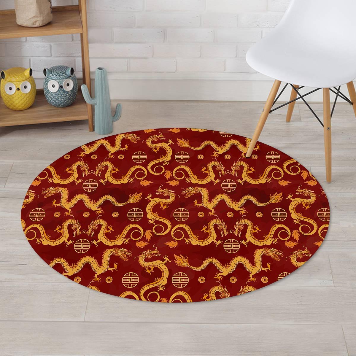 Red Chinese Dragon Round Rug-grizzshop