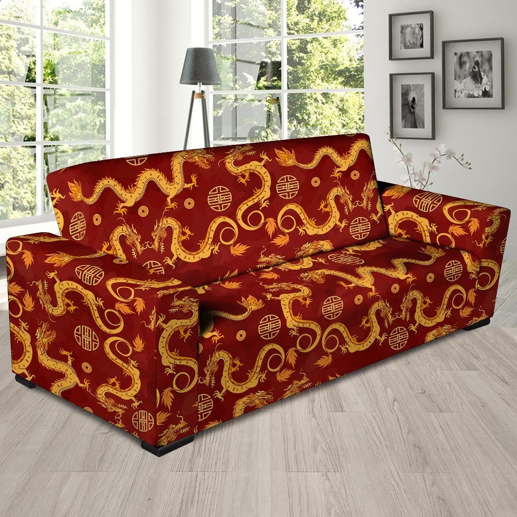 Red Chinese Dragon Sofa Cover-grizzshop