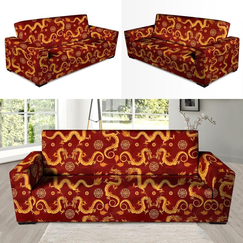 Red Chinese Dragon Sofa Cover-grizzshop