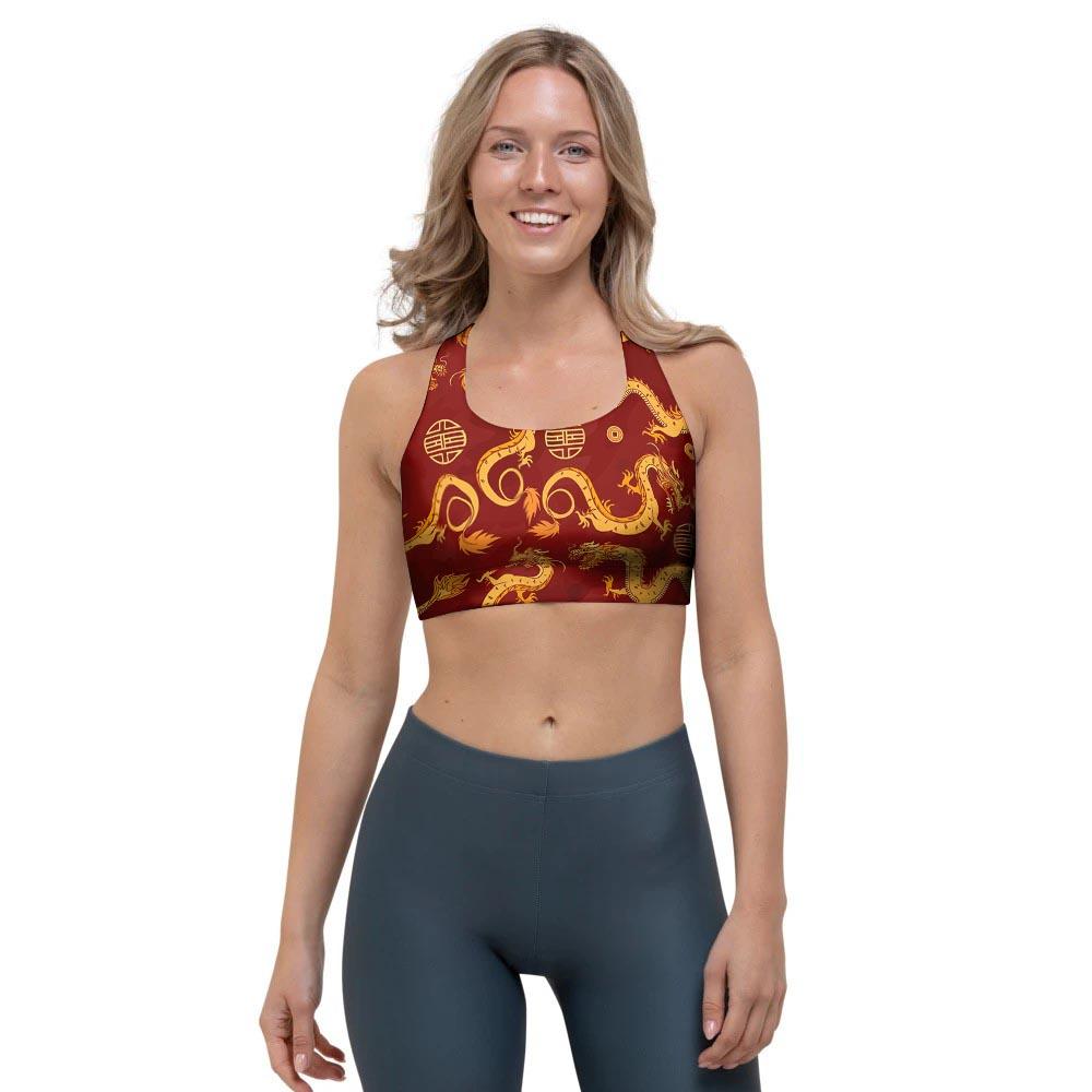 Red Chinese Dragon Sports Bra-grizzshop
