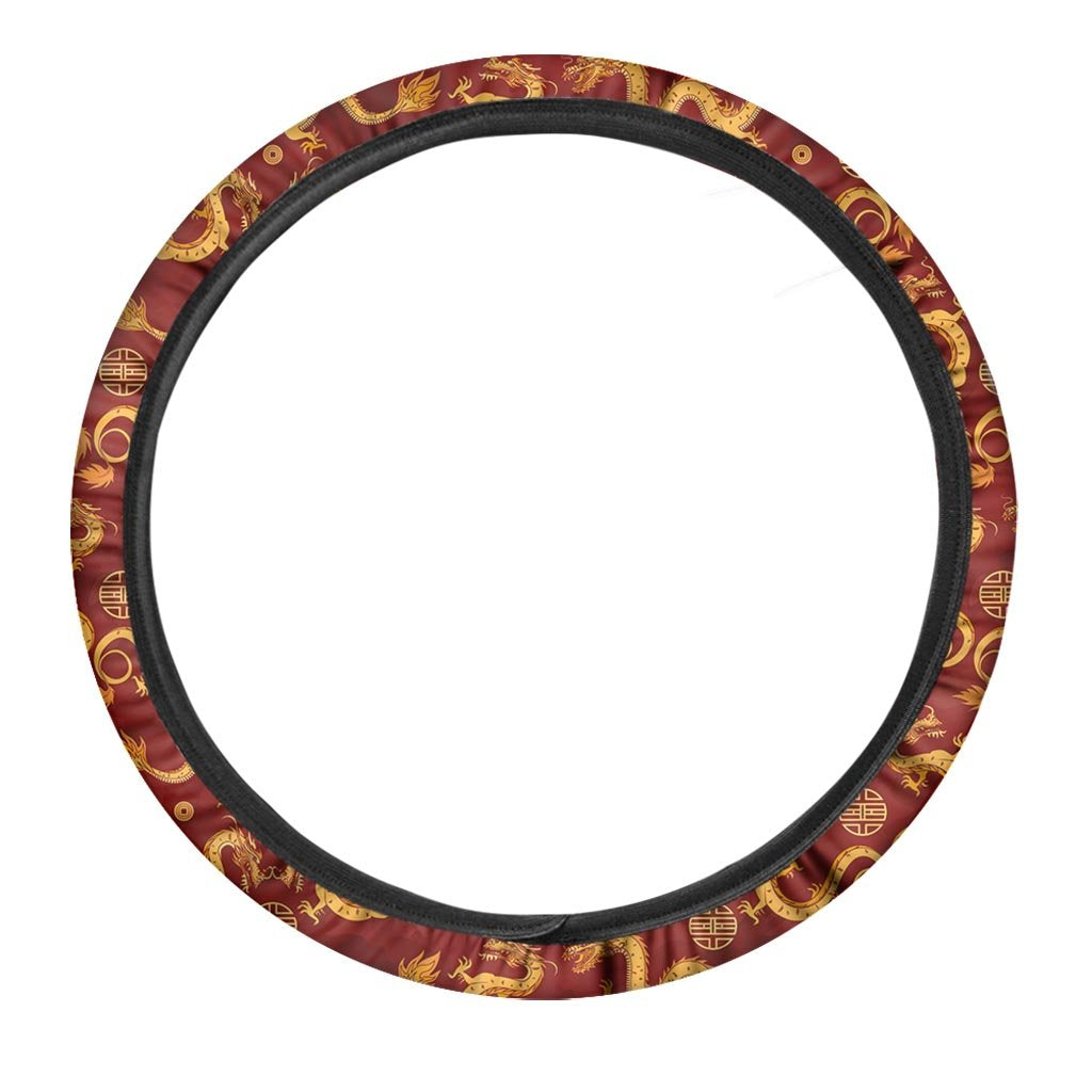 Red Chinese Dragon Steering Wheel Cover-grizzshop