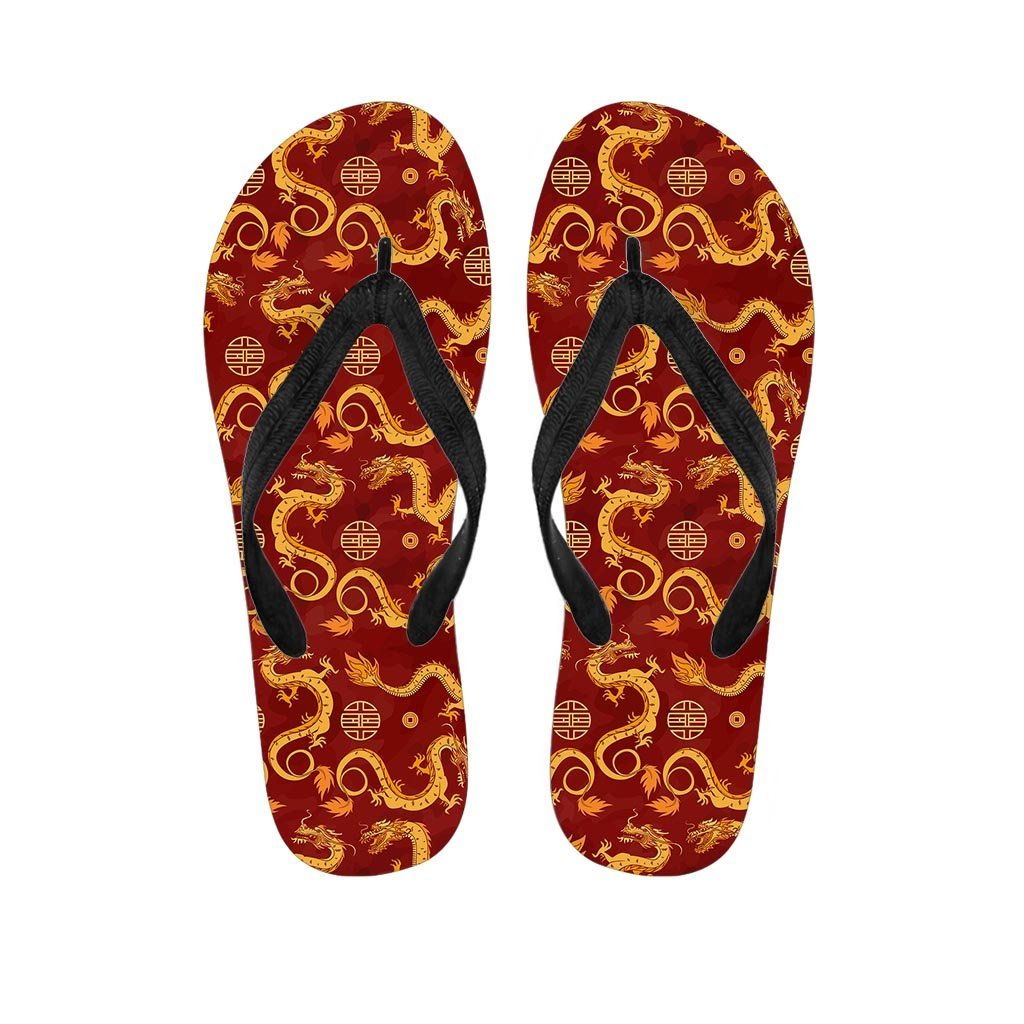 Red Chinese Dragon Women's Flip Flops-grizzshop