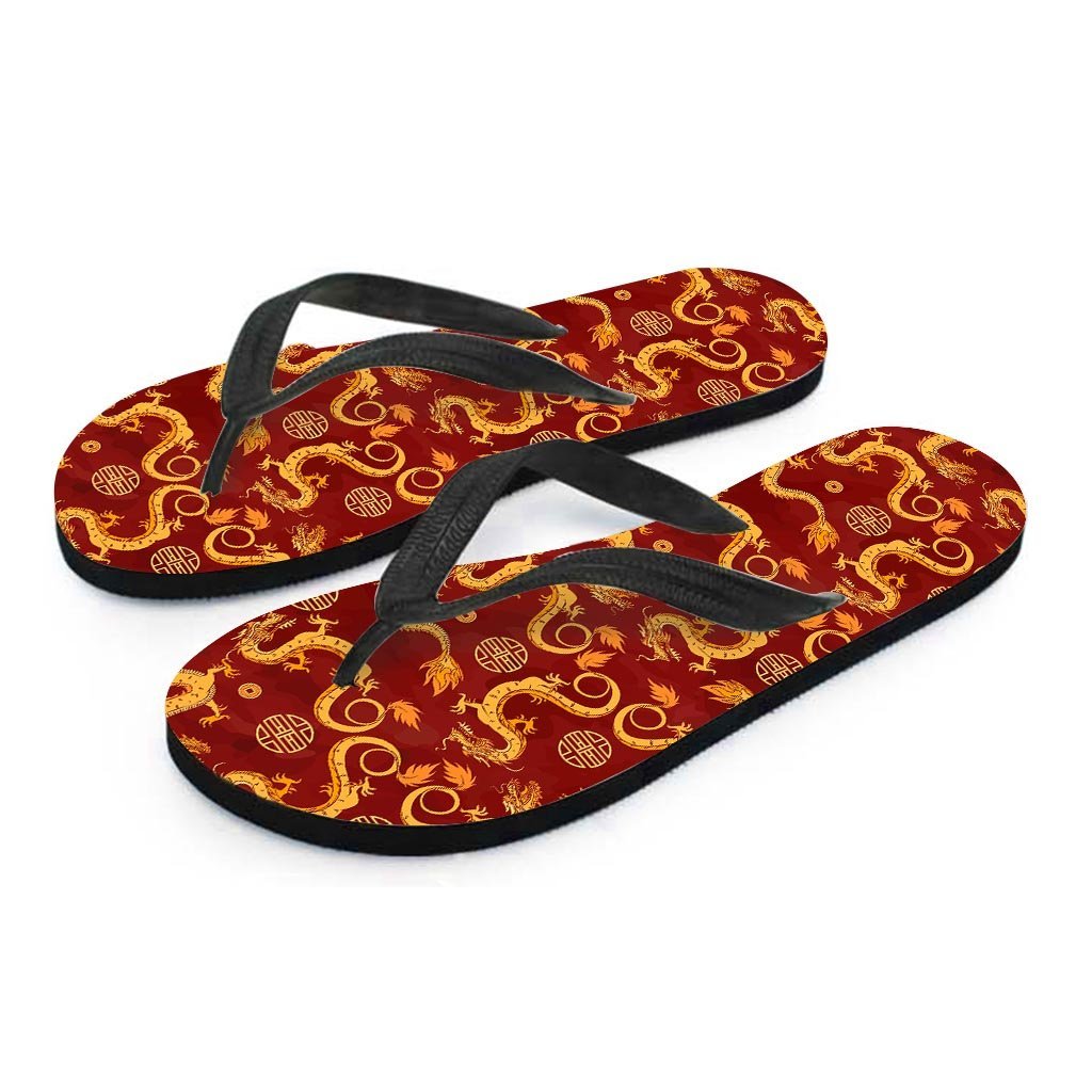 Red Chinese Dragon Women's Flip Flops-grizzshop