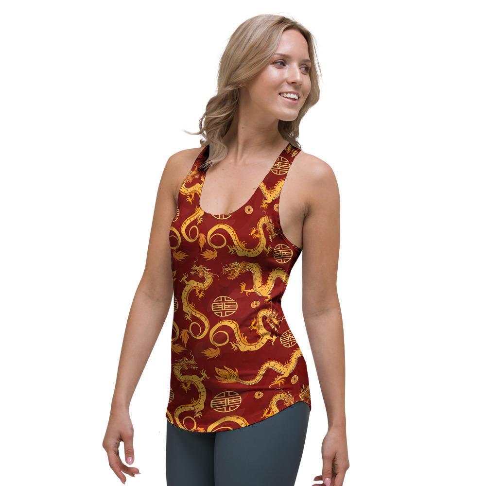 Red Chinese Dragon Women's Racerback Tank Top-grizzshop
