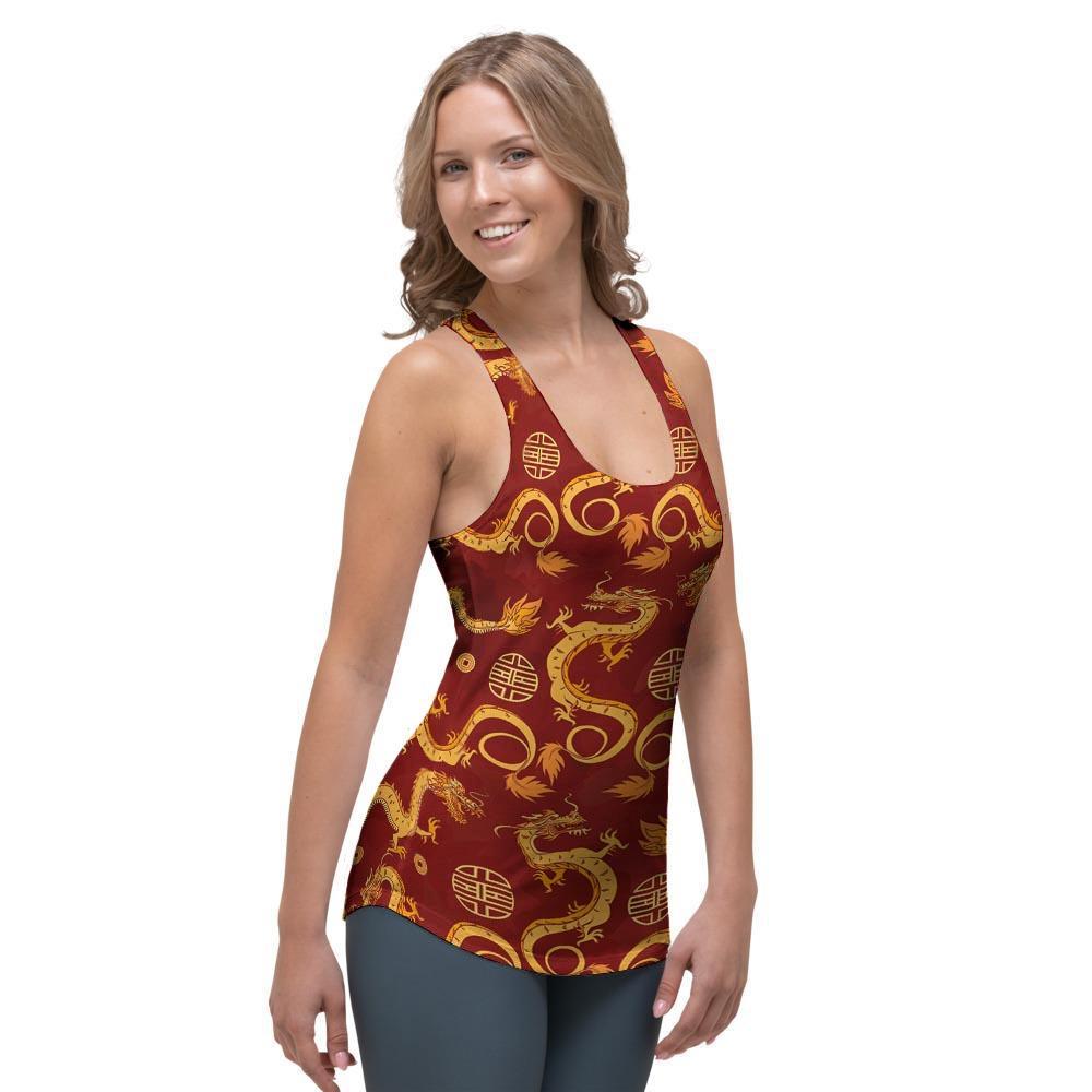 Red Chinese Dragon Women's Racerback Tank Top-grizzshop