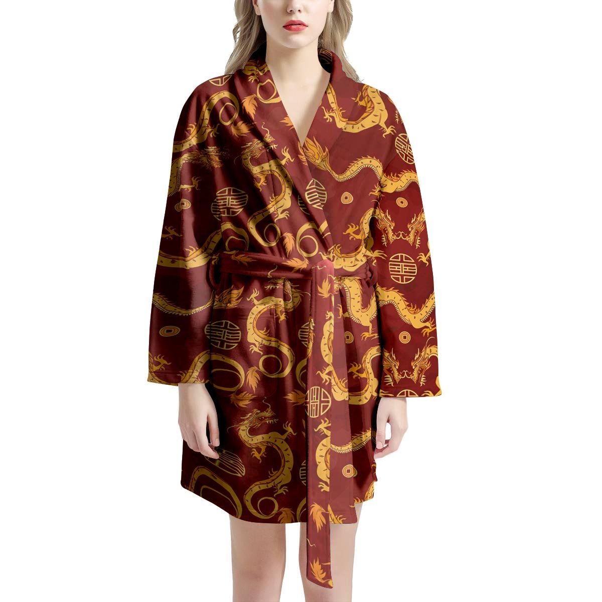 Red Chinese Dragon Women's Robe-grizzshop