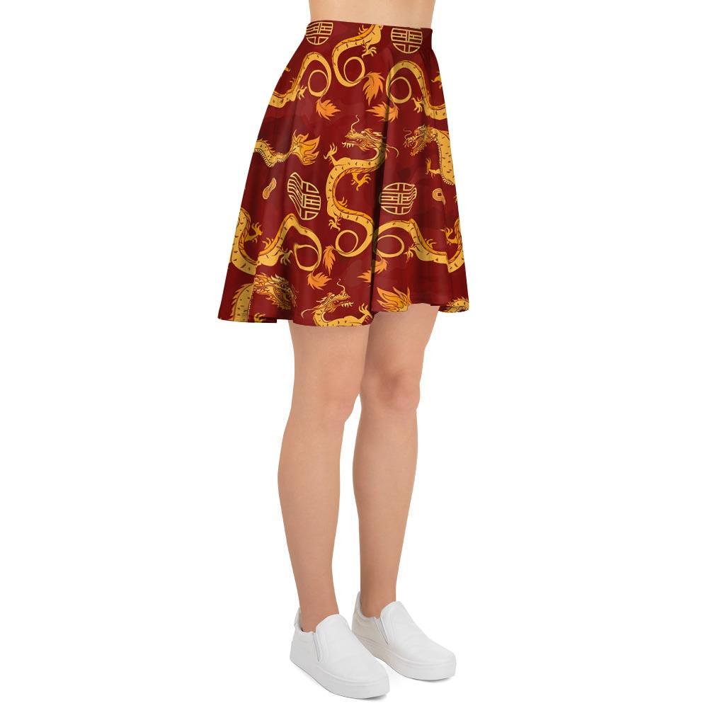 Red Chinese Dragon Women's Skirt-grizzshop